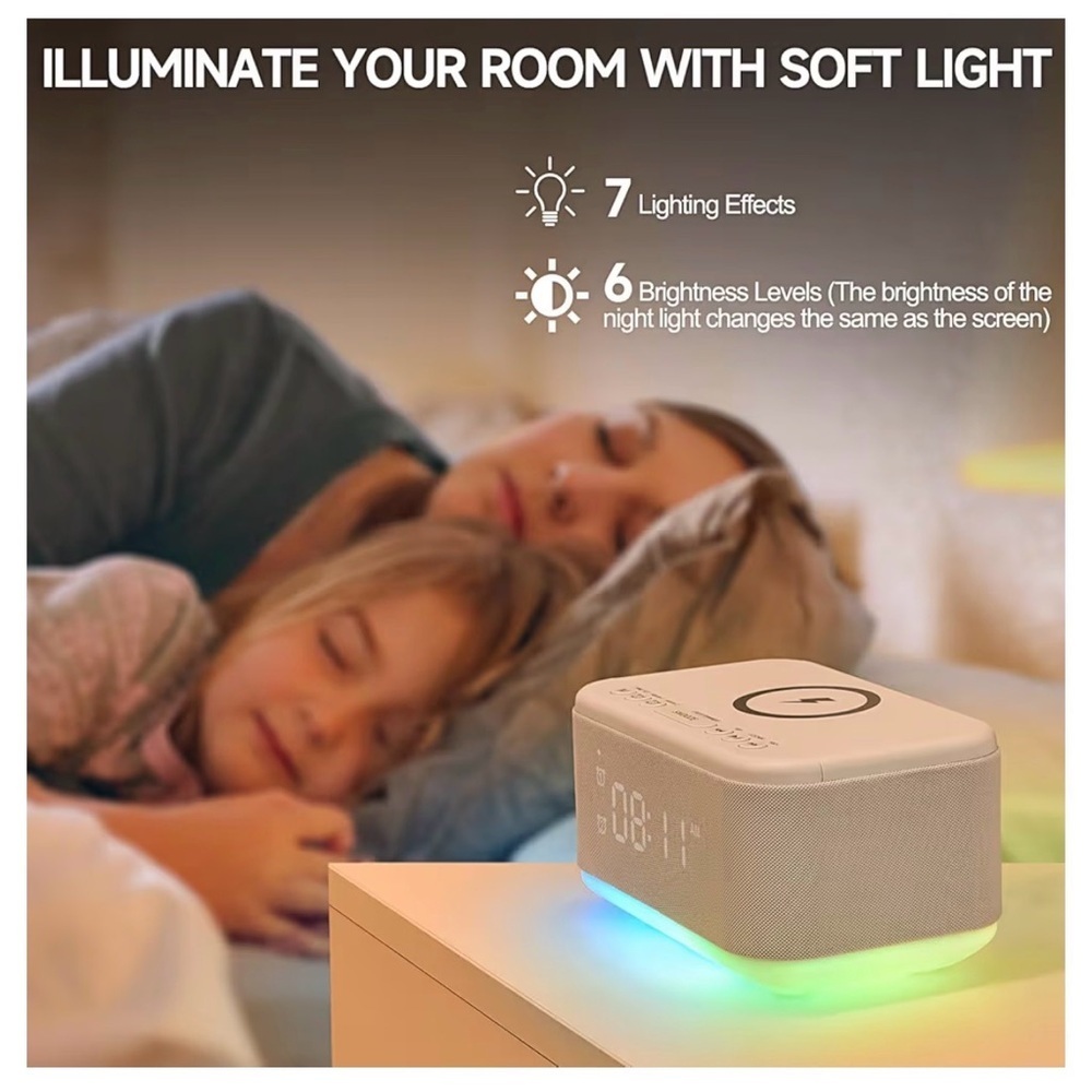 White Wireless Charging Alarm Clock with LED Display - Picture 9 of 10